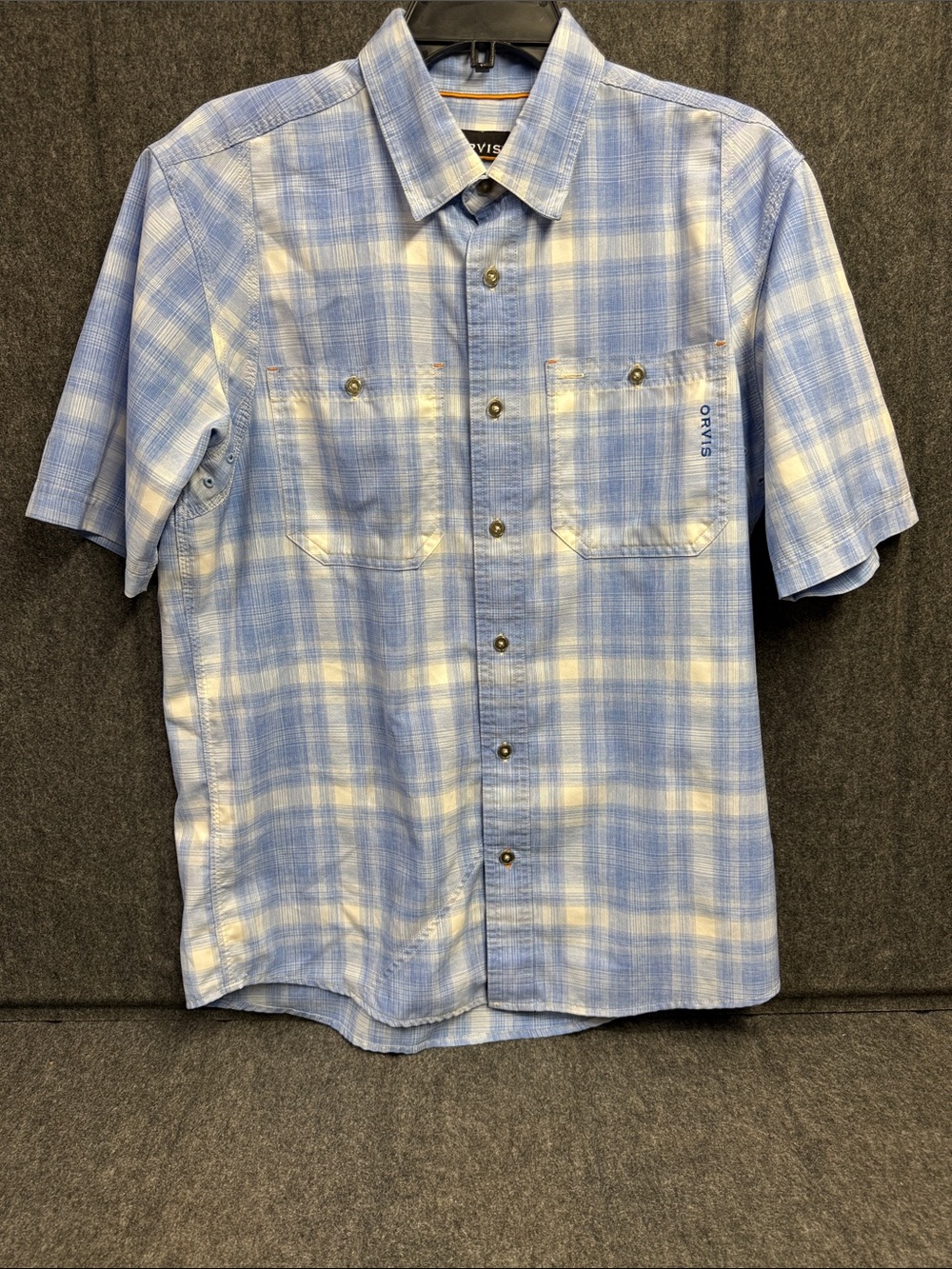 Orvis Blue and White Plaid Short-Sleeve Button-Down Shirt